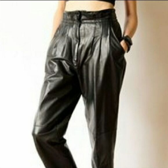 Vtg 80's Toffs Pleated Leather Pants High Waisted size 4P - Picture 1 of 7